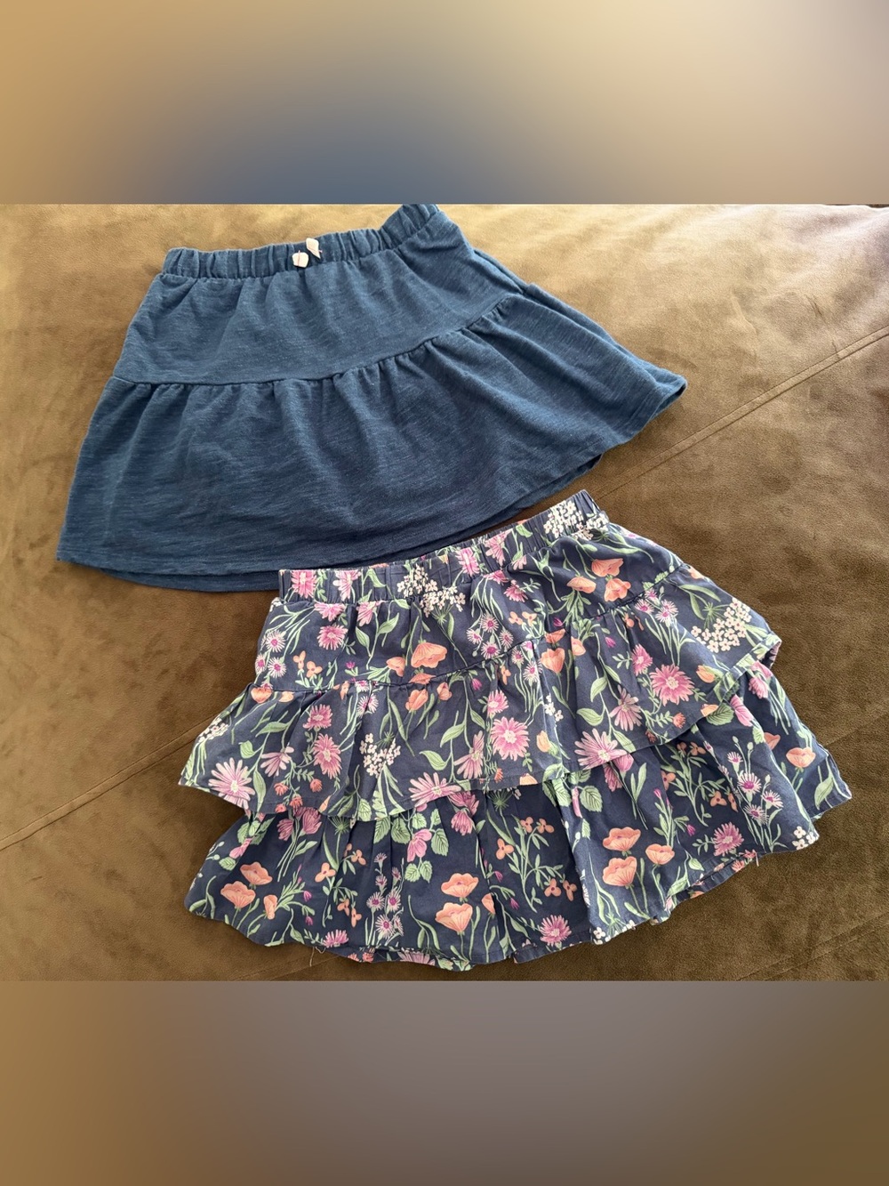 jumping beans Navy Denim Knit and Floral Ruffle Skorts - Navy, Pink, Green